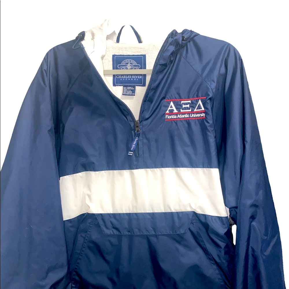 Blue, small, alpha xi delta, rain jacket/wind breaker